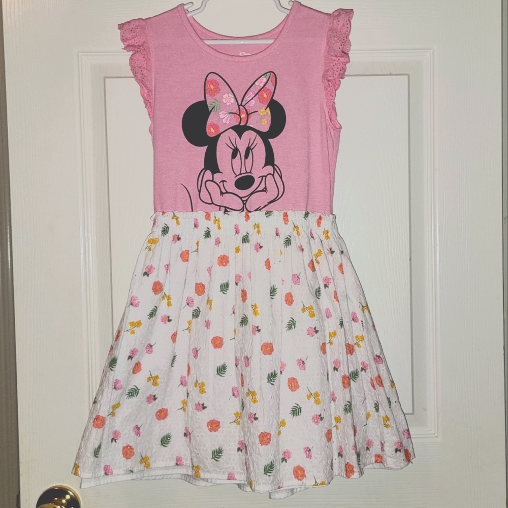 Disney Minnie Mouse Girl's Jersey Top & Eyelet Skirt Graphic Print Dress